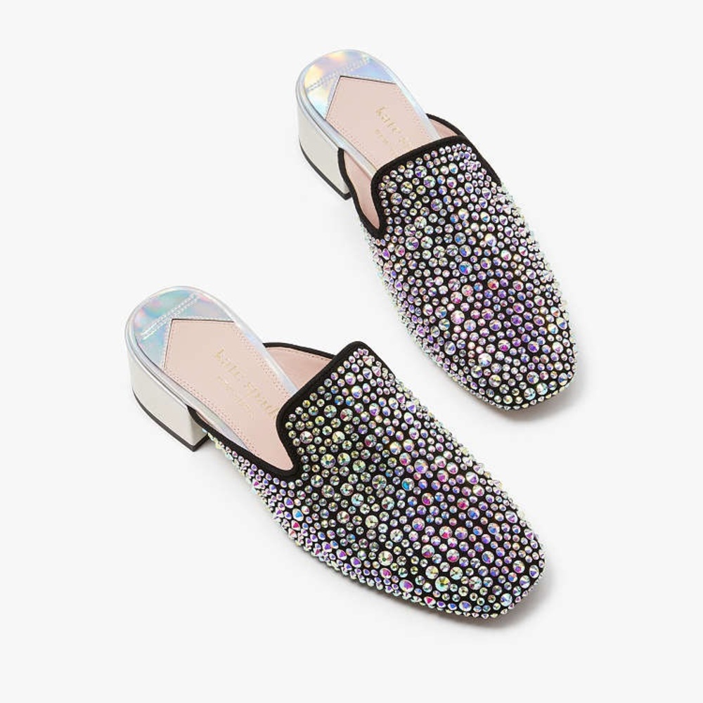 Embellished Black Crystal Mule - Women